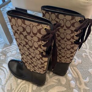 Coach Tan and Black Monogram Boots